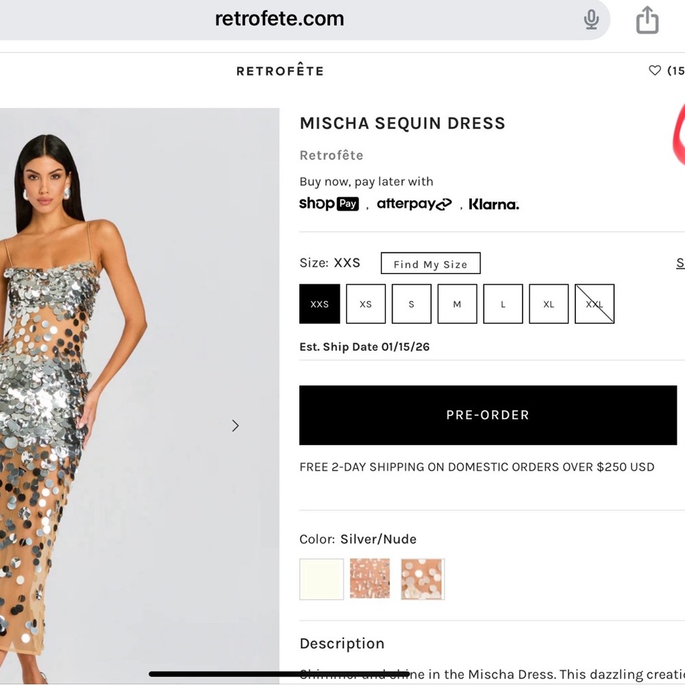 Retrofete Strapless Silver and Nude Sequin Dress Size fit 6 or 8